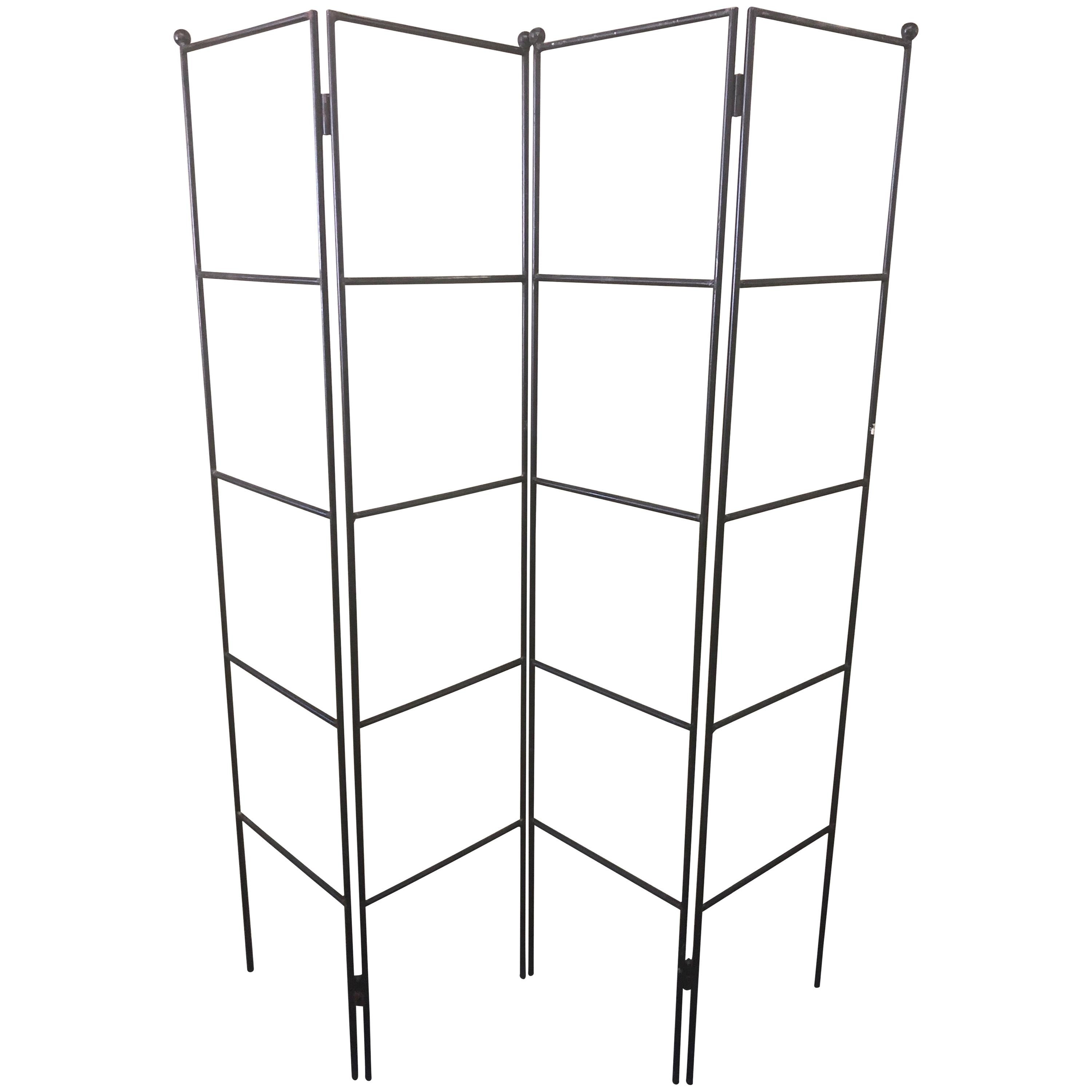 Minimalist Four-Panel Wrought Iron Room Divider / Screen For Sale