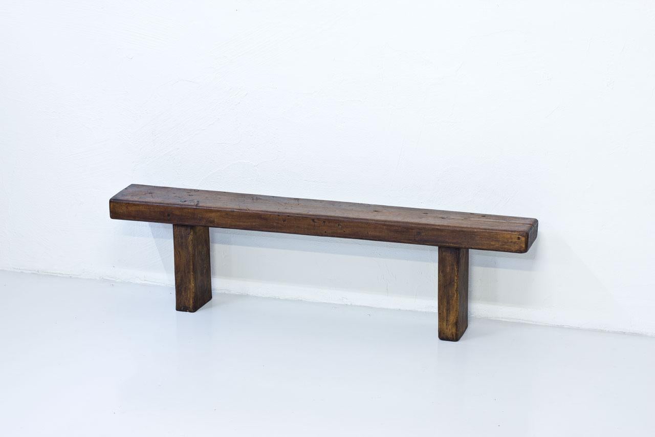 Minimalist French Rustic Bench in Solid Walnut In Fair Condition In Stockholm, SE