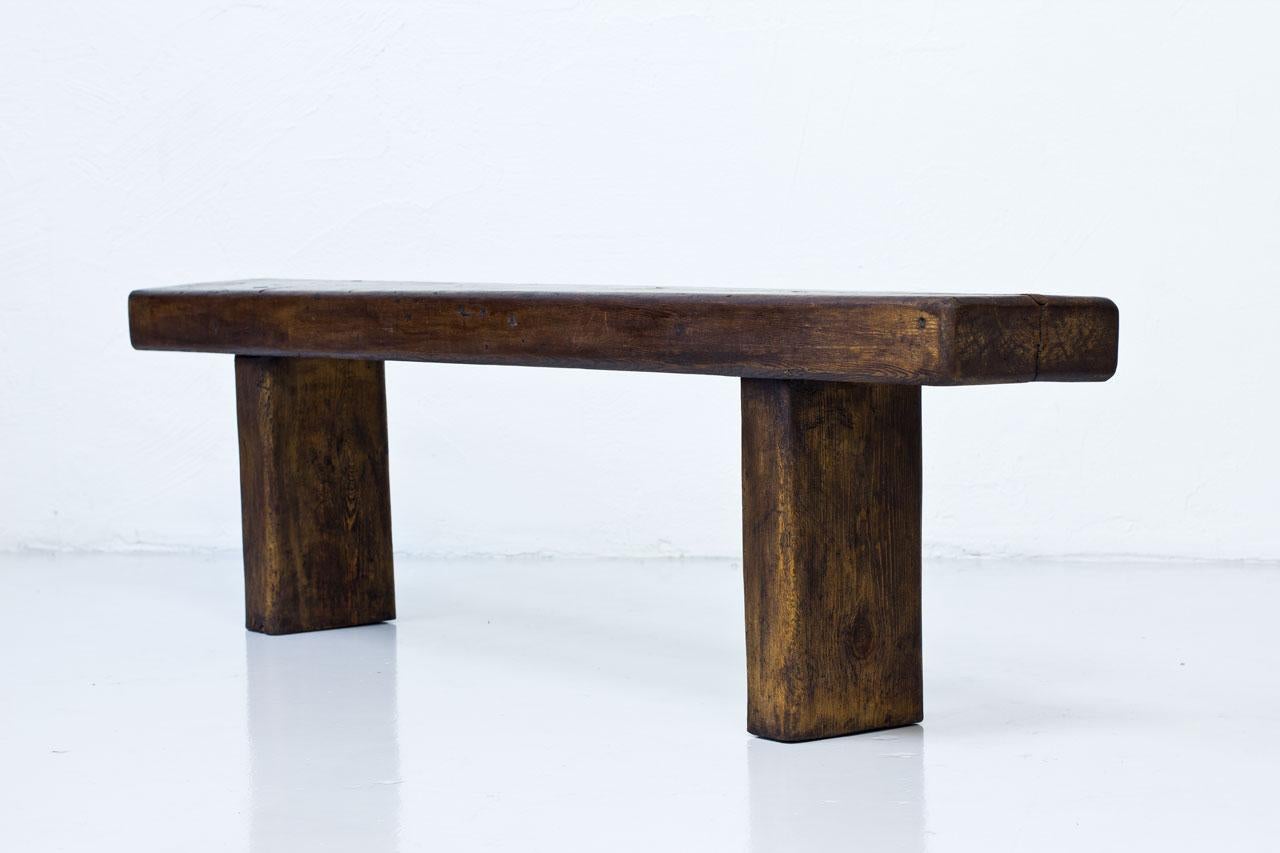 Mid-20th Century Minimalist French Rustic Bench in Solid Walnut
