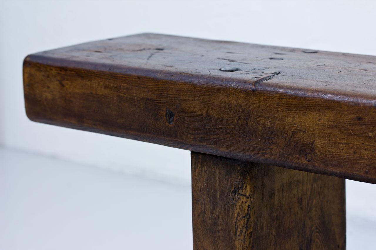 Minimalist French Rustic Bench in Solid Walnut 3