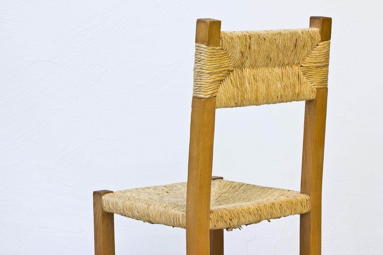Minimalist French Rustic Chairs in Straw & Beech, 1960s, Set of Four 2