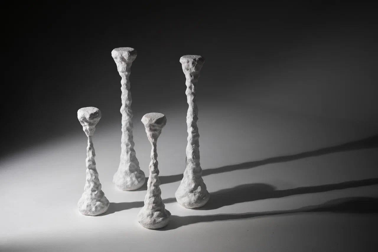 Stone Minimalist Functional Design Candelabrum Medium White Dreams by Natalie Katwal For Sale