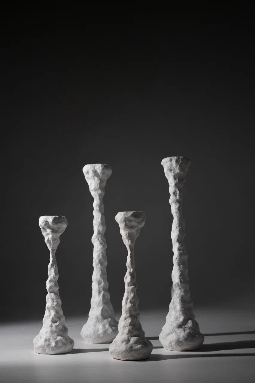 Hand-Carved Minimalist Functional Design Candelabrum White Dreams by Natalie Katwal For Sale