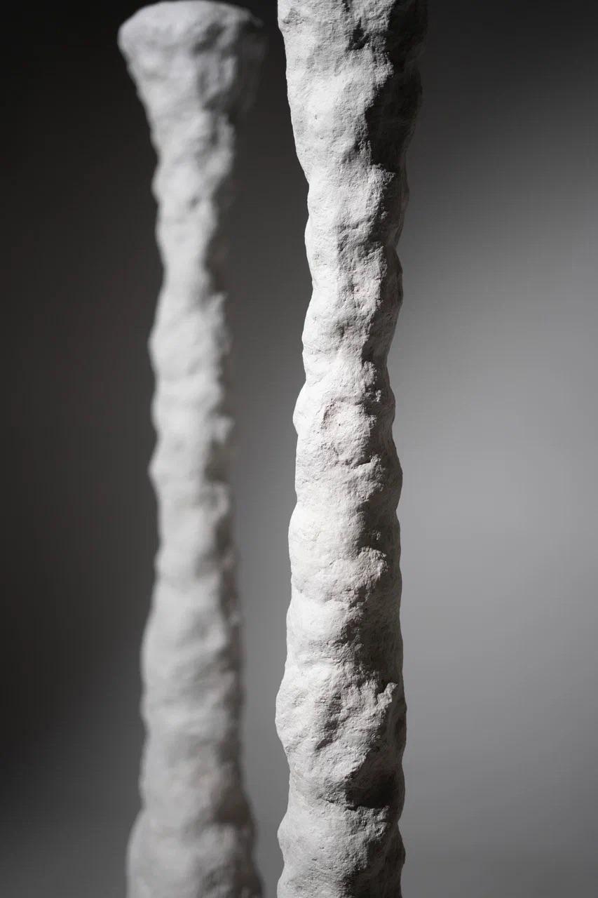 Hand-Carved Minimalist Functional Design Candelabrum Grande White Dreams by Natalie Katwal For Sale
