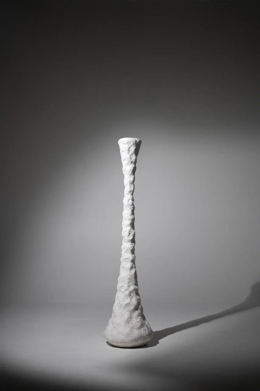 Hand-Carved Minimalist Functional Design Candelabrum Grande White Dreams by Natalie Katwal For Sale