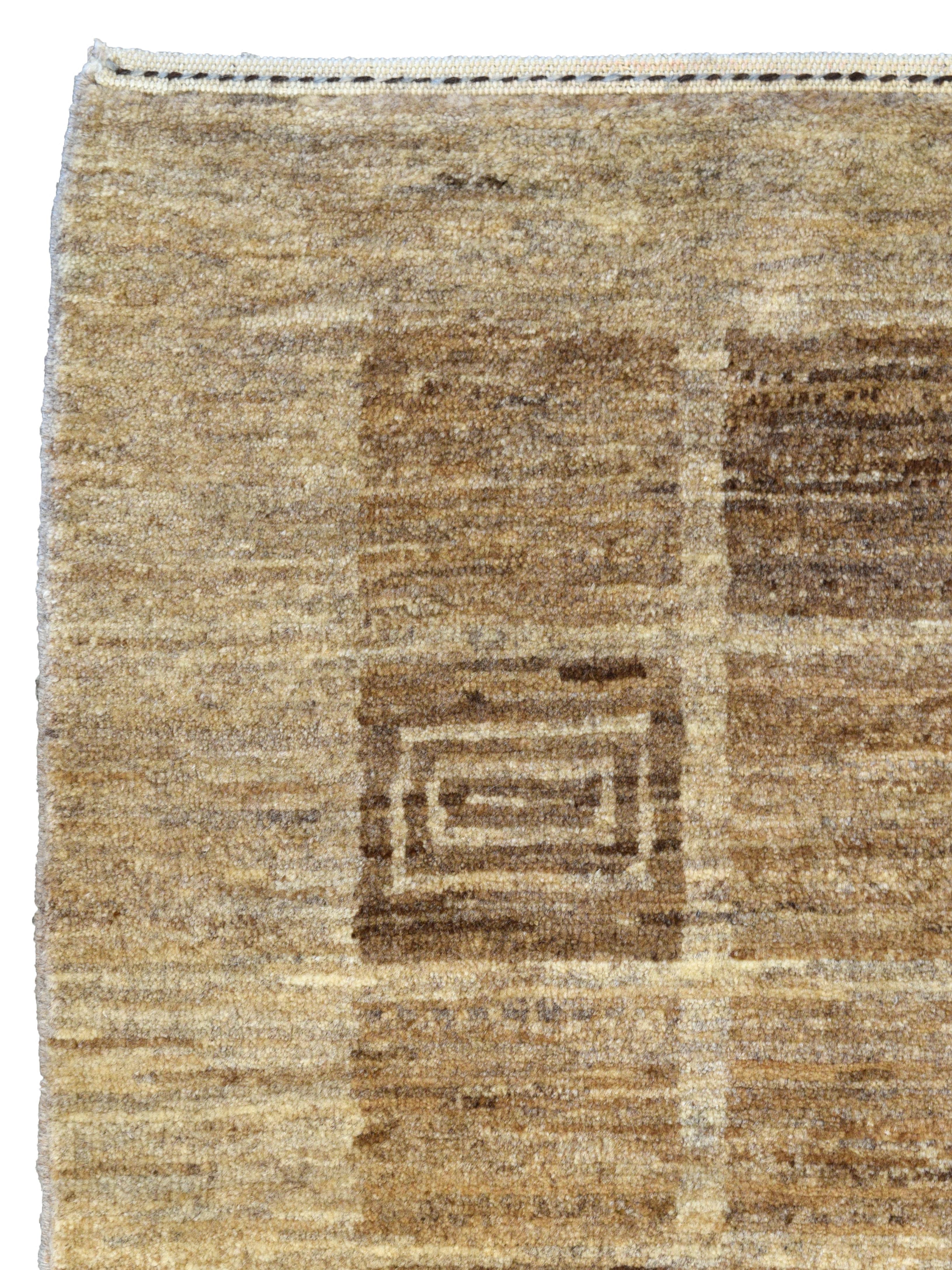XXI secolo e contemporaneo Minimalist Geometric Persian Wool Carpet in Earth Tones, 4' x 6', Hand-Knotted in vendita