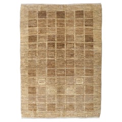 Minimalist Geometric Persian Wool Carpet in Earth Tones, 4
 x 6
, Hand-Knotted