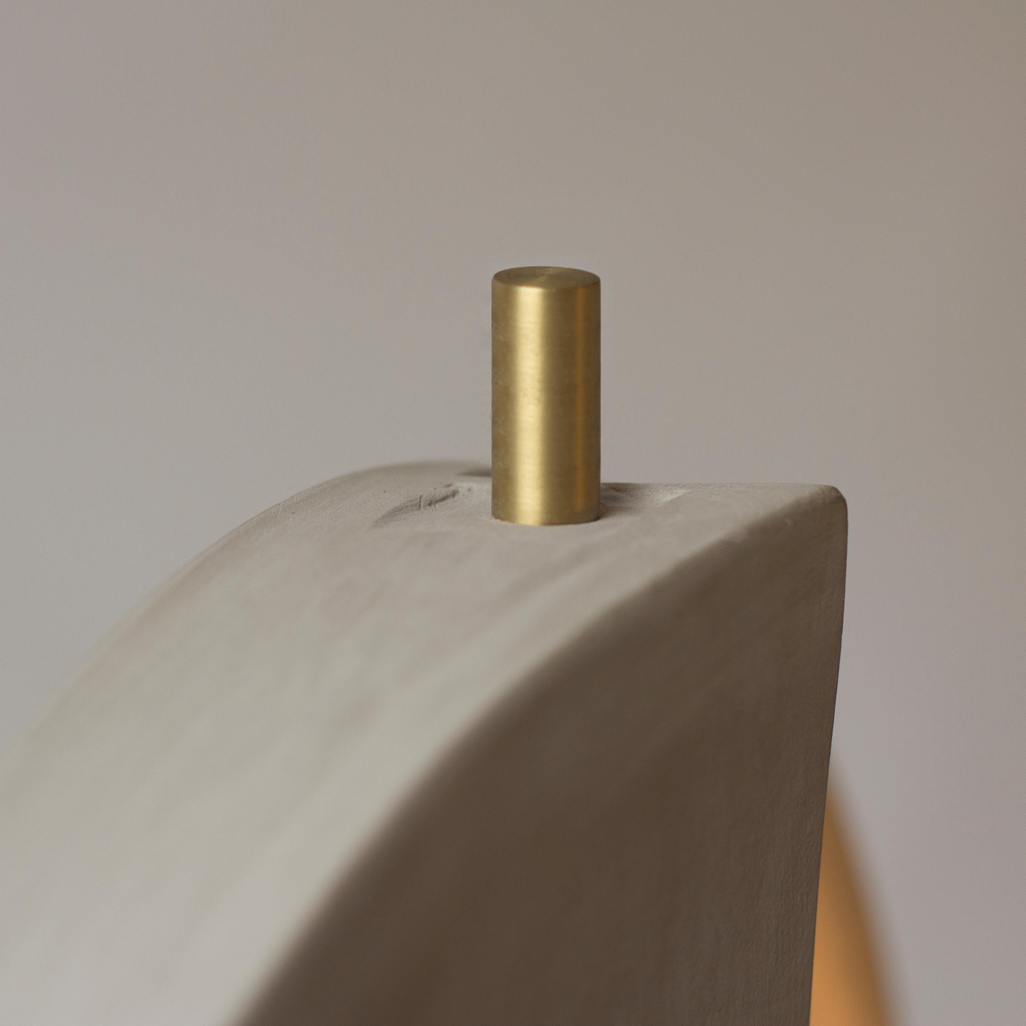 Brushed Minimalist geometric sconce, natural grey ceramic and brass by Atelier BAM