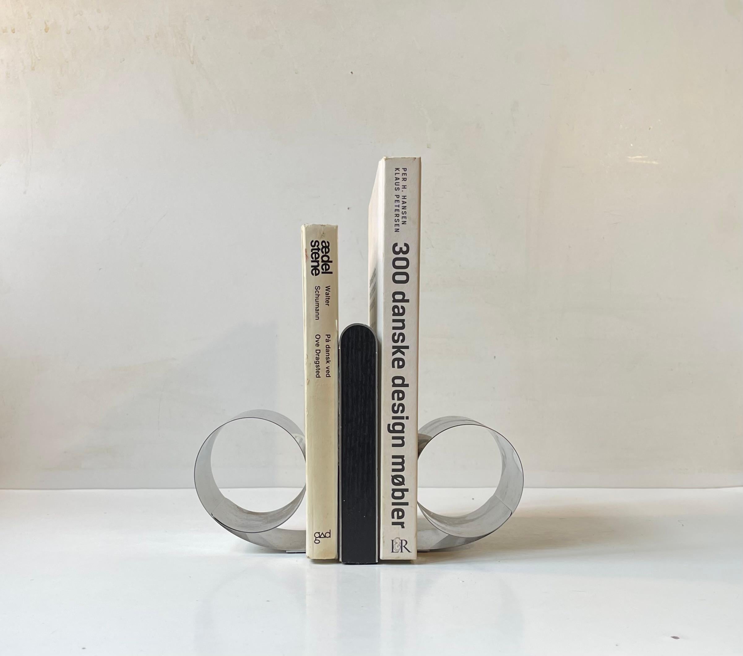 Danish Minimalist Georg Jensen Expandable Vinyl Book Holder in Stainless Steel, 1990s