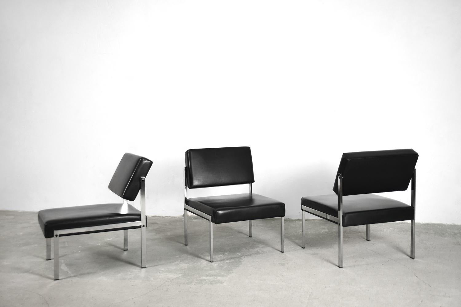 Minimalist German Chrome and Leather Modular Lounge Chairs from Brune, 1960s For Sale 9