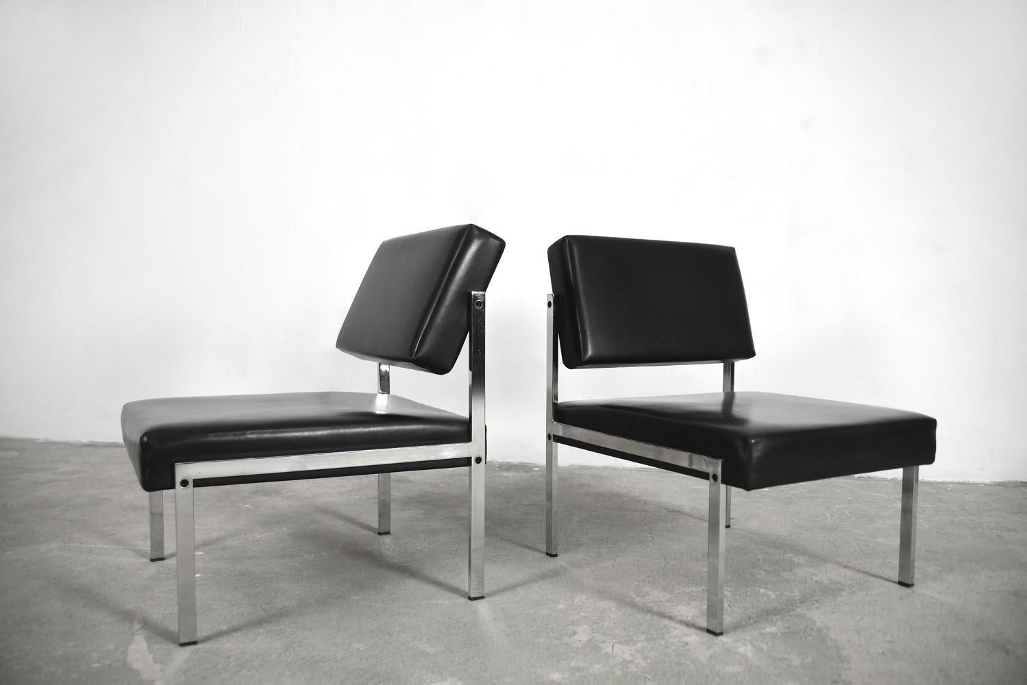 Minimalist German Chrome and Leather Modular Lounge Chairs from Brune, 1960s For Sale 10