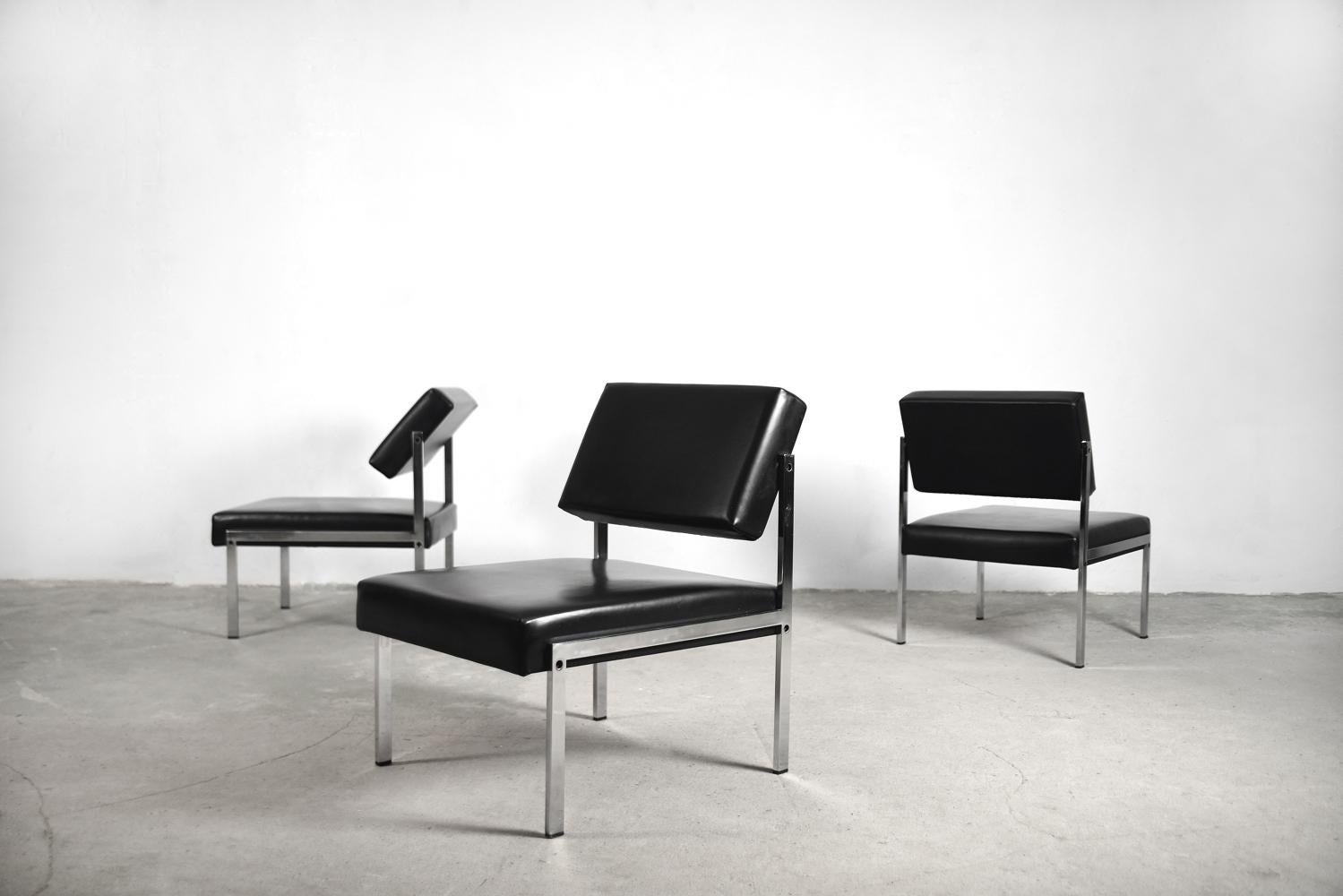 20th Century Minimalist German Chrome and Leather Modular Lounge Chairs from Brune, 1960s For Sale
