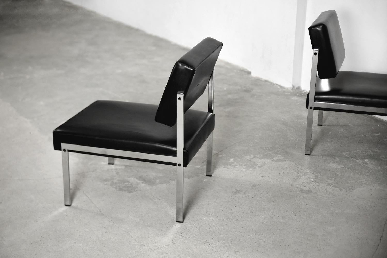 Steel Minimalist German Chrome and Leather Modular Lounge Chairs from Brune, 1960s For Sale
