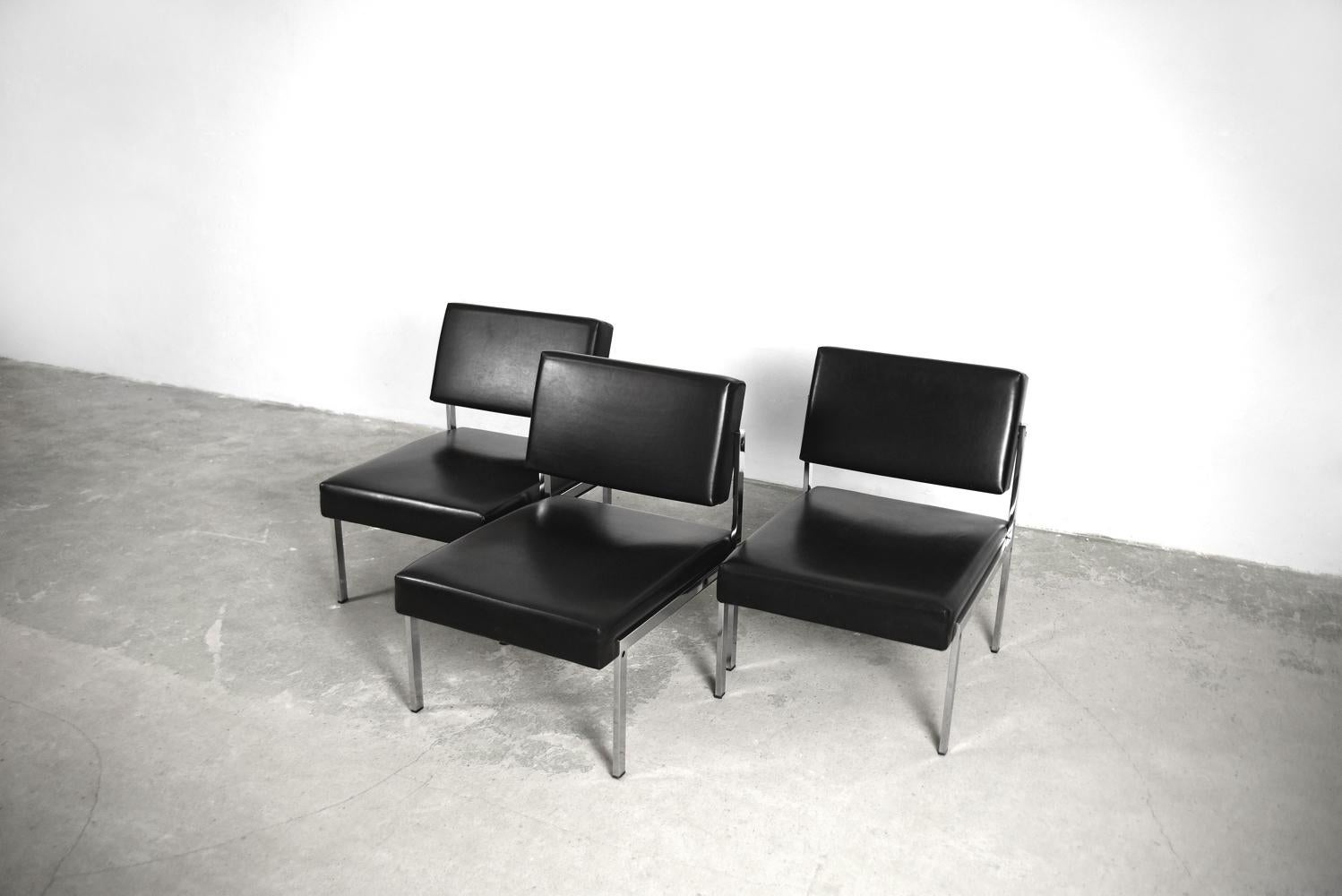 Minimalist German Chrome and Leather Modular Lounge Chairs from Brune, 1960s For Sale 1