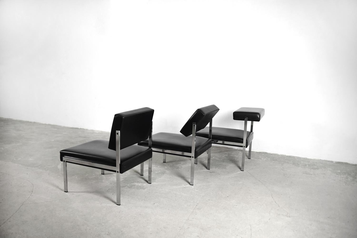 Minimalist German Chrome and Leather Modular Lounge Chairs from Brune, 1960s For Sale 2