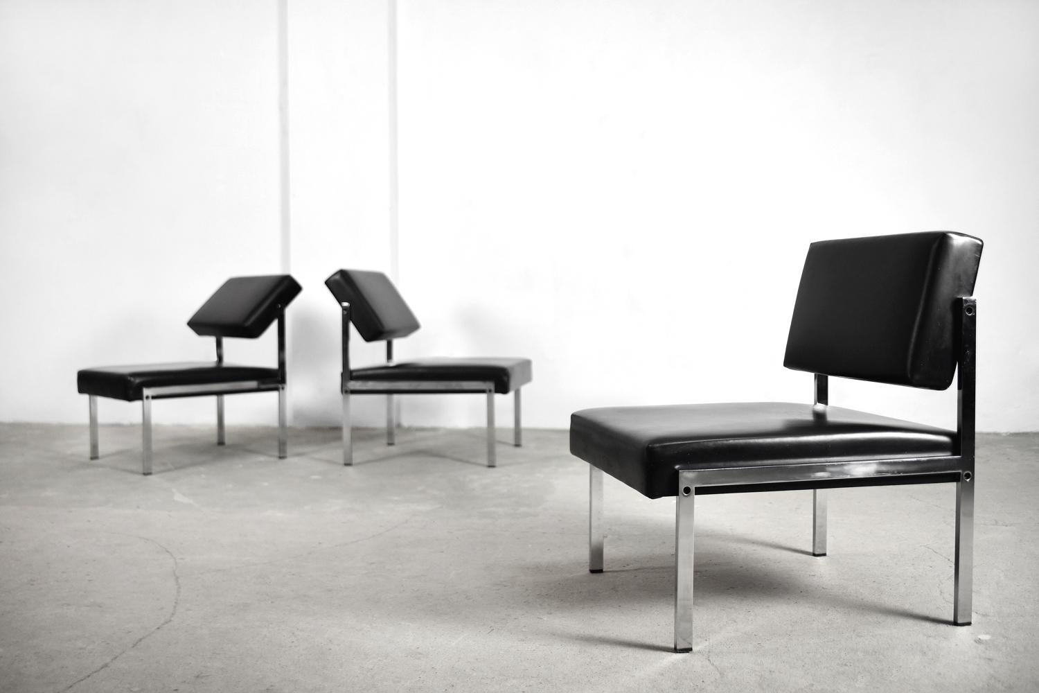 Minimalist German Chrome and Leather Modular Lounge Chairs from Brune, 1960s For Sale 3