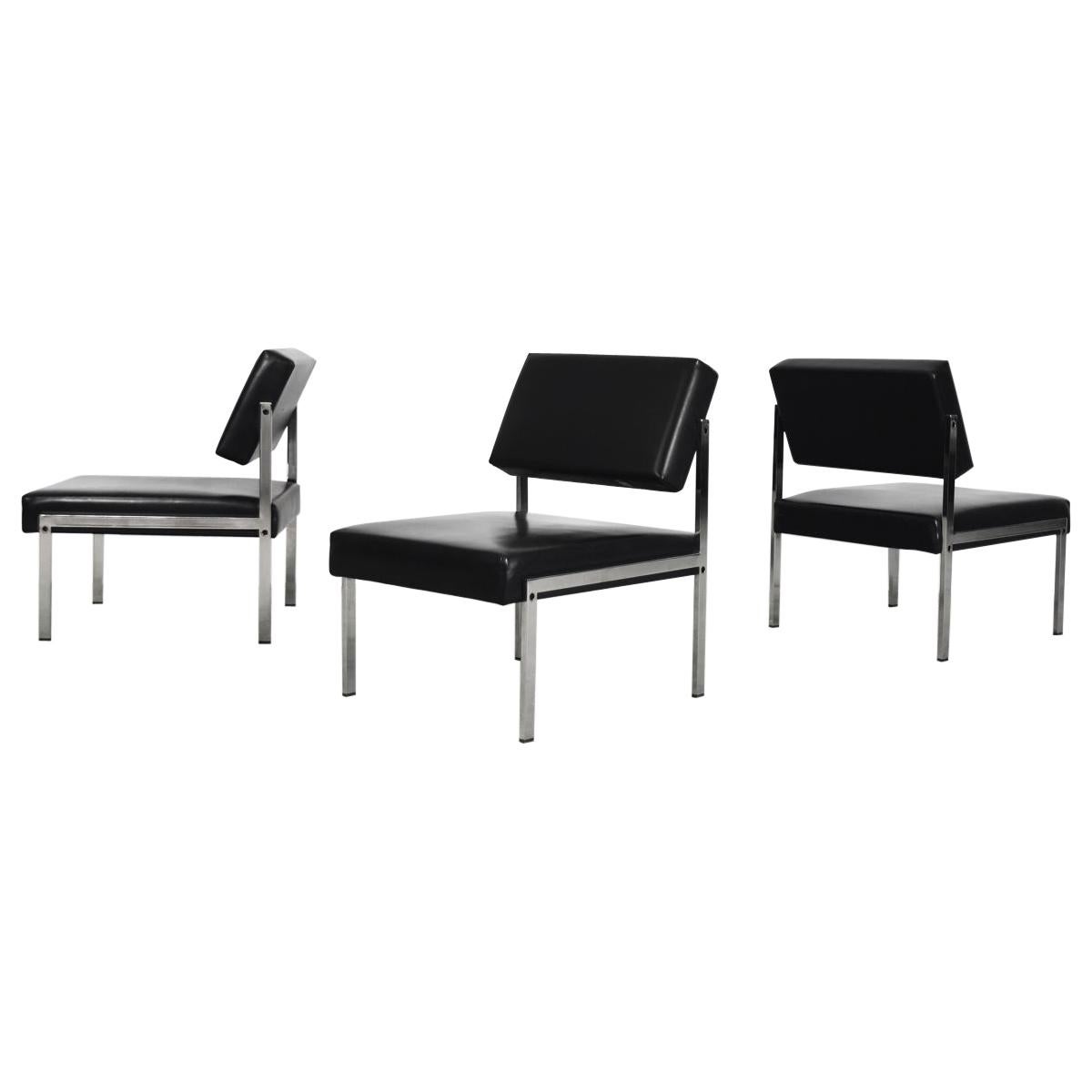 Minimalist German Chrome and Leather Modular Lounge Chairs from Brune, 1960s For Sale