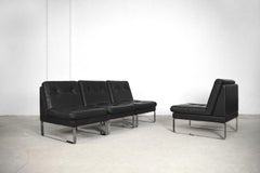 Minimalist German Leather & Chrome Modular Sofa from Klöber, 1980s