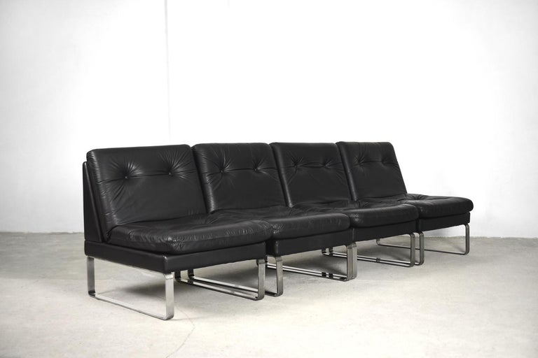Minimalist German Leather and Chrome Modular Sofa from Klöber, 1980s