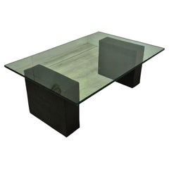 Minimalist glass and slate coffee table, Germany 1980s