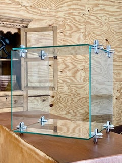 Minimalist Glass and Chrome Display Cube, Hand-Crafted, USA, 1980s