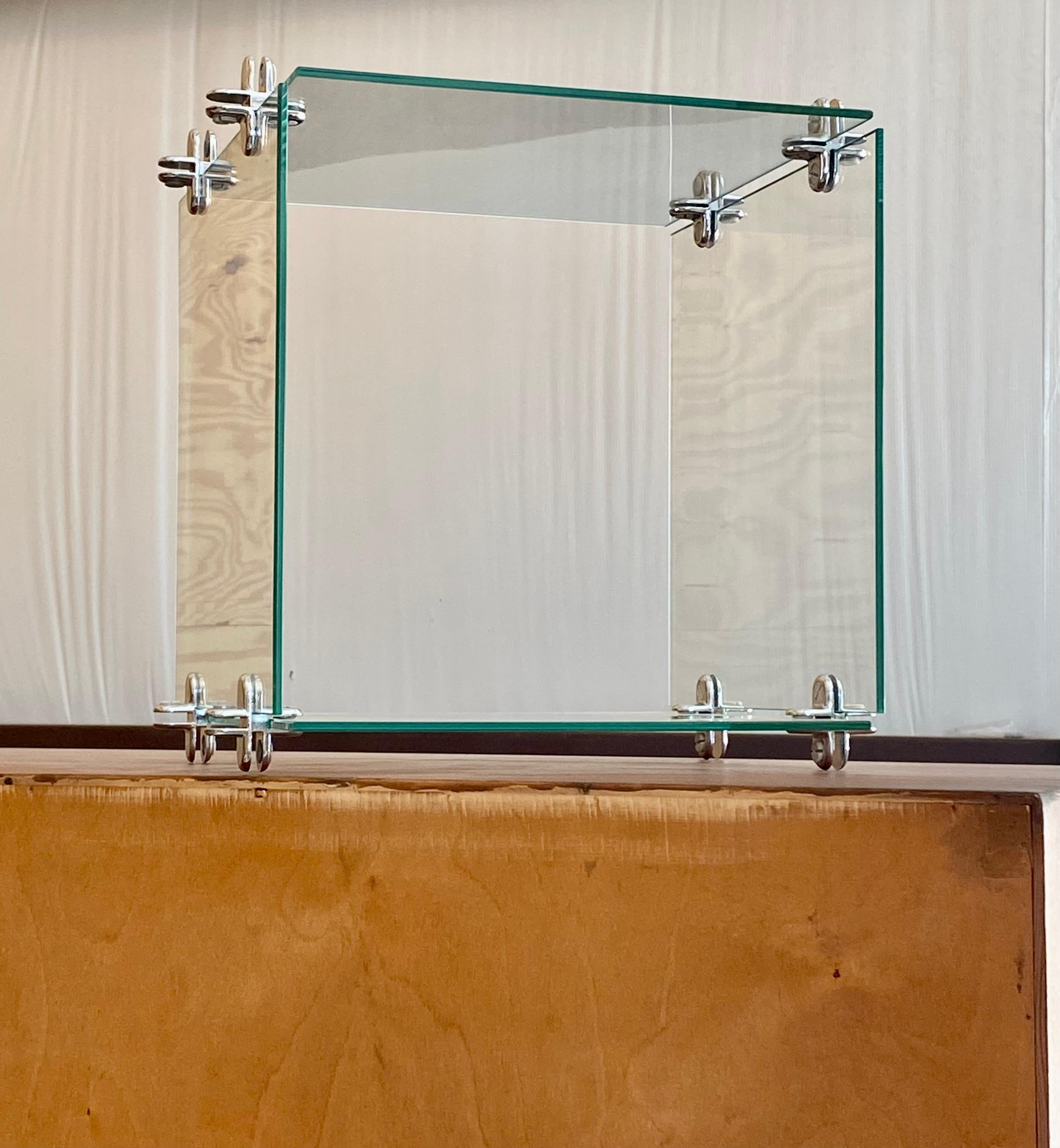 20th Century Minimalist Glass + Chrome Display Cube For Sale