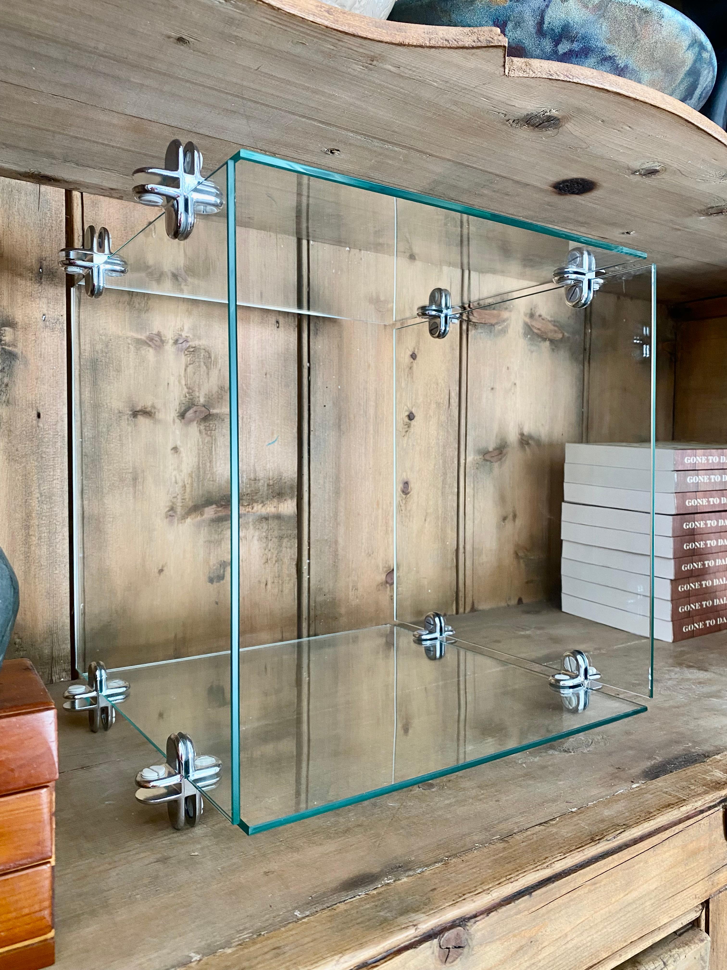 Minimalist Glass + Chrome Display Cube For Sale 2
