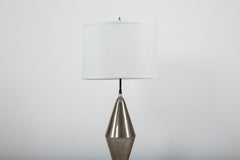 Minimalist Glow: Pair of Mid Century Geometric Silver Metal Lamps