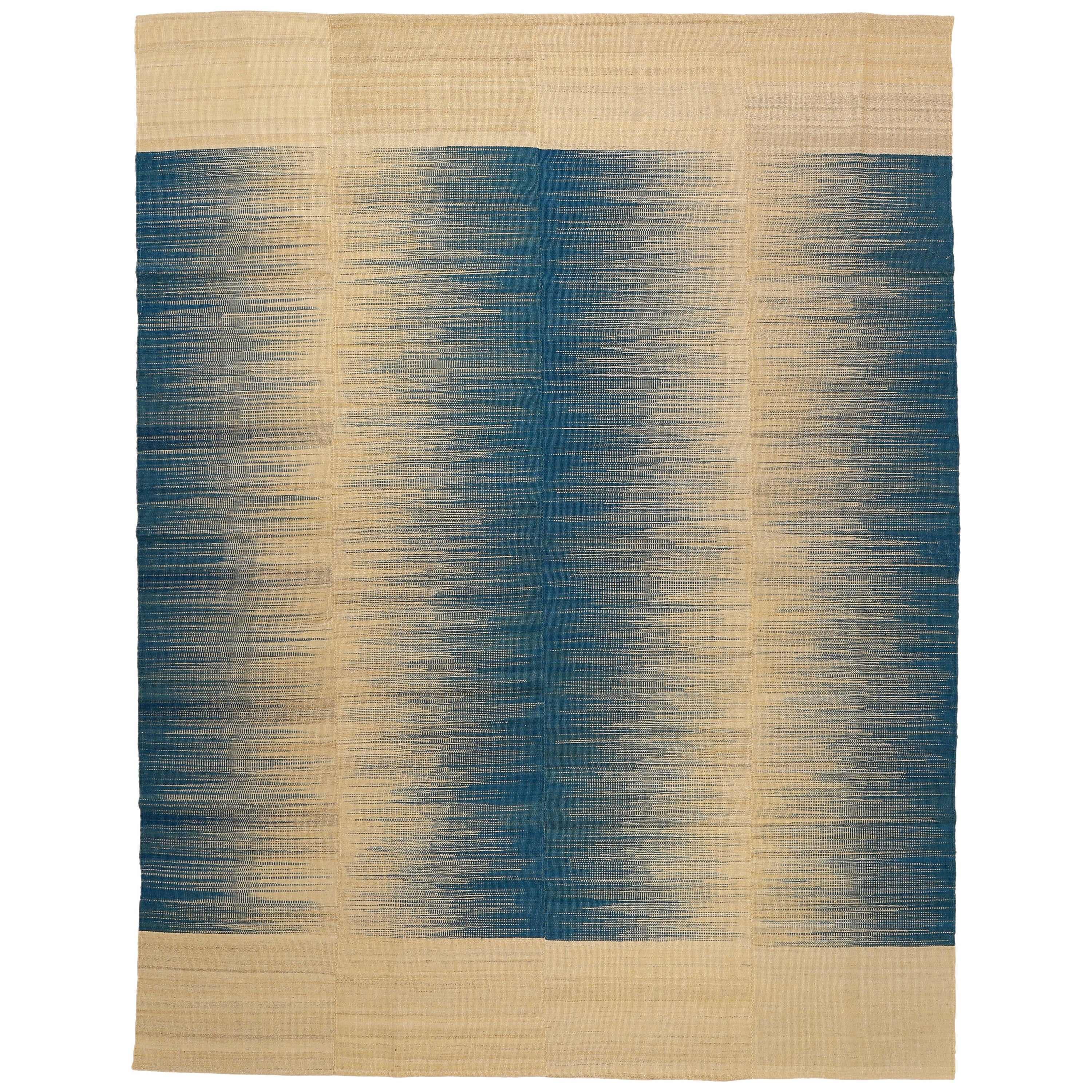 Tappeto grafico minimalista Anatolian Kilim con motivo a fiamma blu acqua