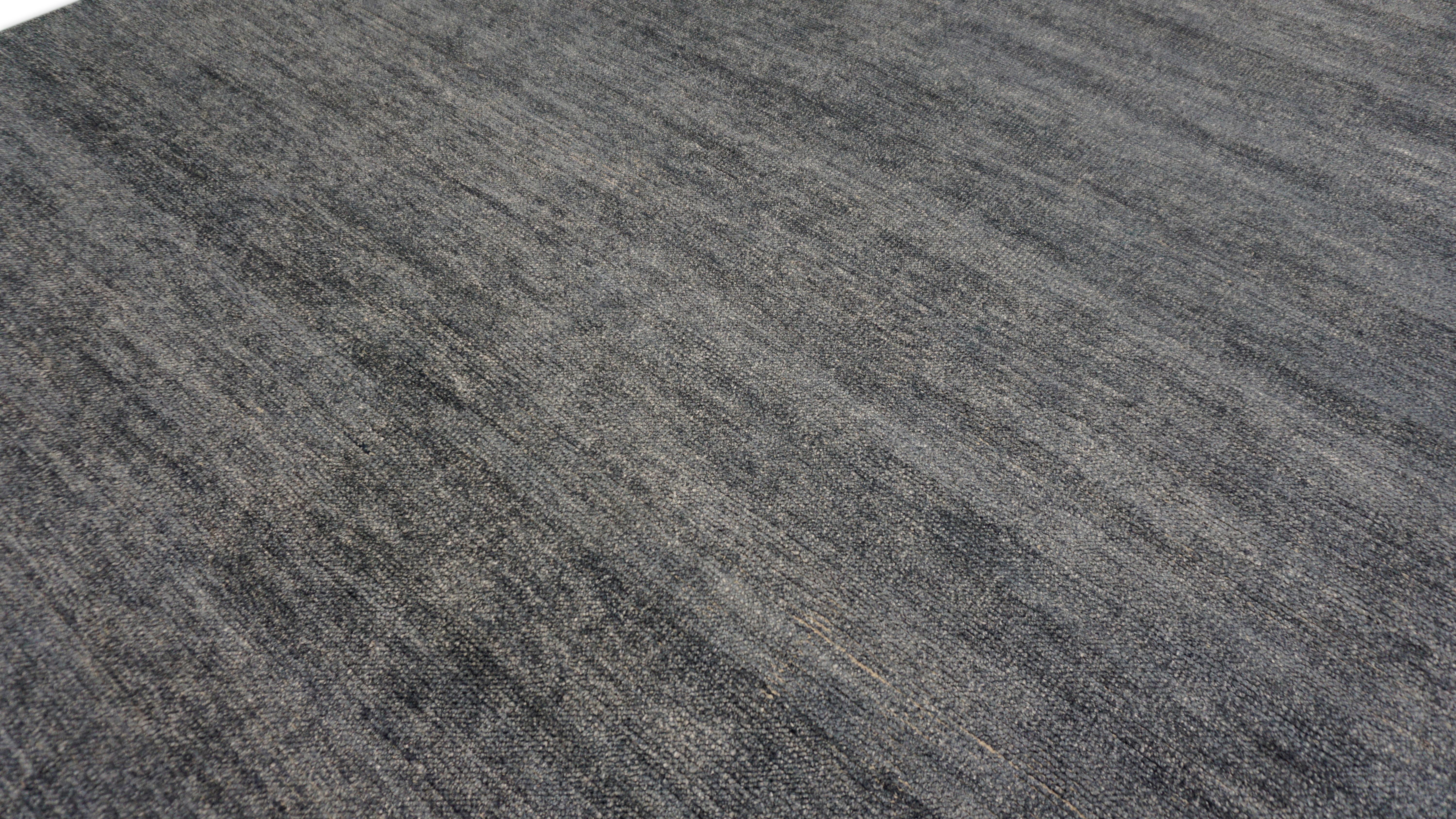 Minimalist Gray Blue Textured Hand-Knotted Wool Blend Rug 8'6''x11'6'' For Sale 5