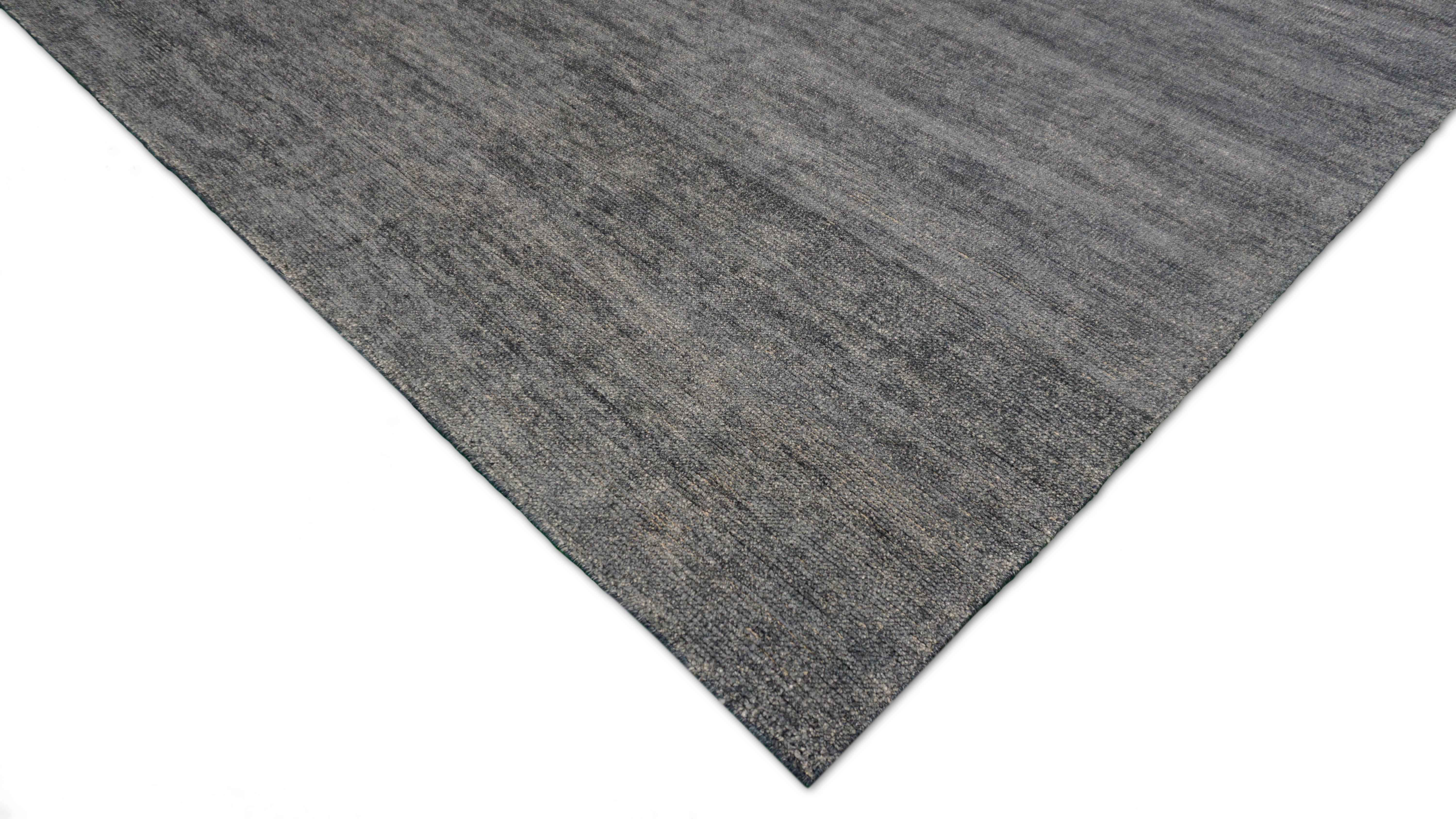 Minimalist Gray Blue Textured Hand-Knotted Wool Blend Rug 8'6''x11'6'' For Sale 6