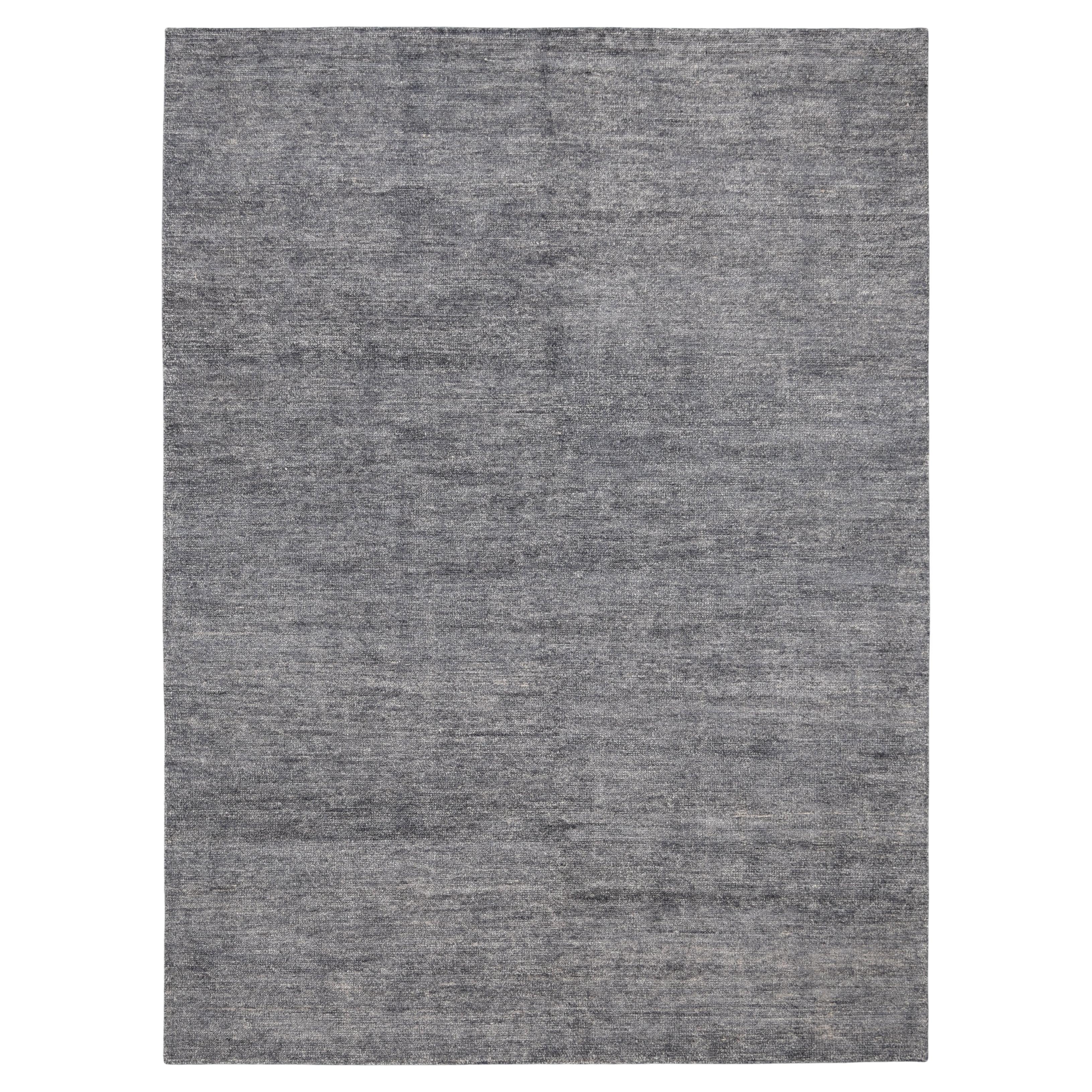 Minimalist Gray Blue Textured Hand-Knotted Wool Blend Rug 8'6''x11'6''