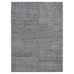 Minimalist Gray Blue Textured Hand-Knotted Wool Blend Rug 8'6''x11'6''