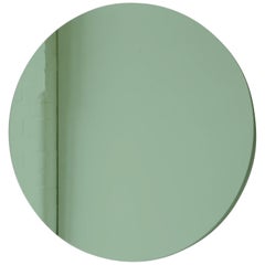 Minimalist Green Color Tinted Orbis Circular Shaped Mirror Frameless, Small