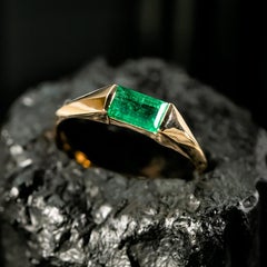 Minimalist Green Emerald Ring 14K Yellow Gold Band