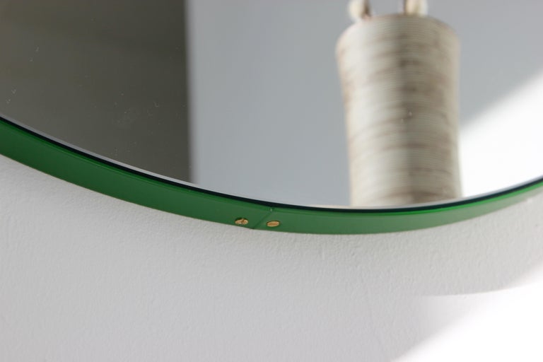 Orbis Round Minimalist Bespoke Mirror with Green Frame Small For Sale