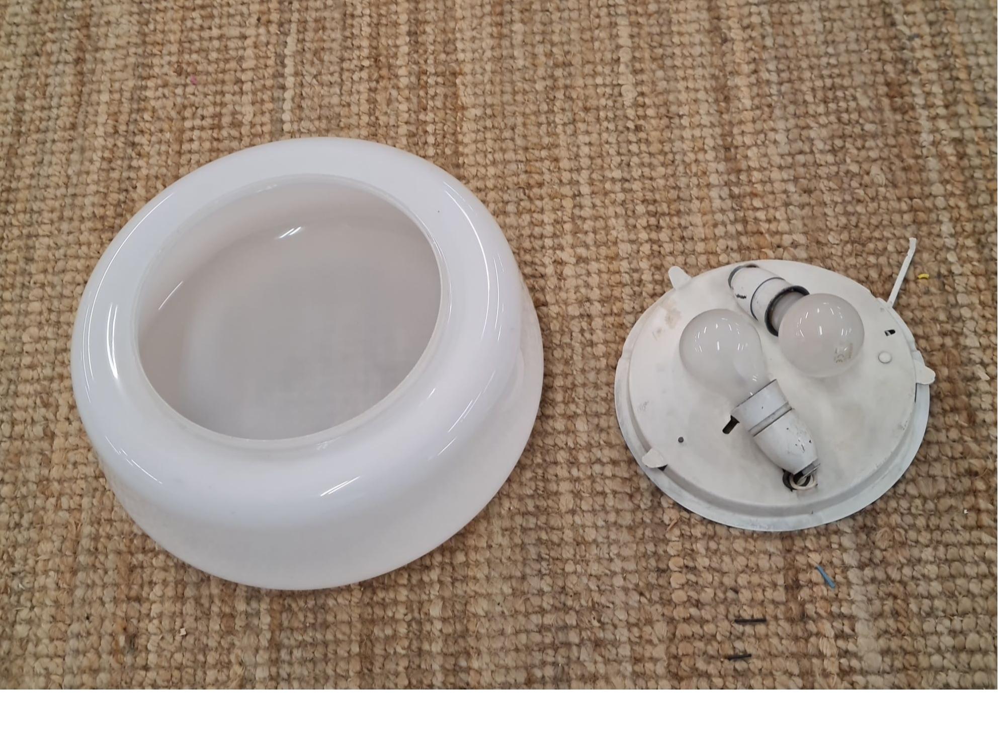 Minimalist Gunilla Jung Flushmount, Model 70-014 White Opaline Glass, Orno 1950s In Good Condition For Sale In Helsinki, FI
