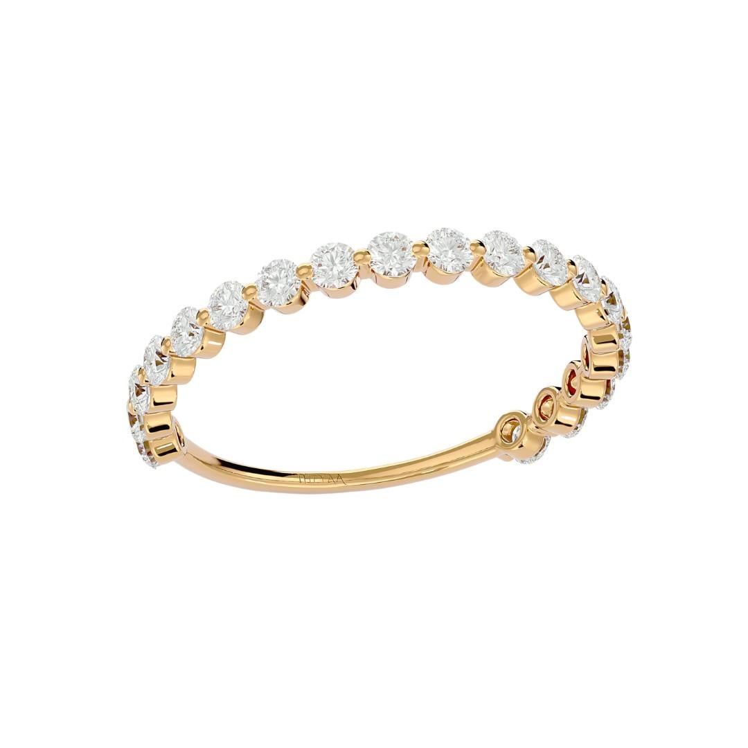 Women's or Men's Minimalist Half Eternity Wedding Ring in 18 Karat Gold For Sale