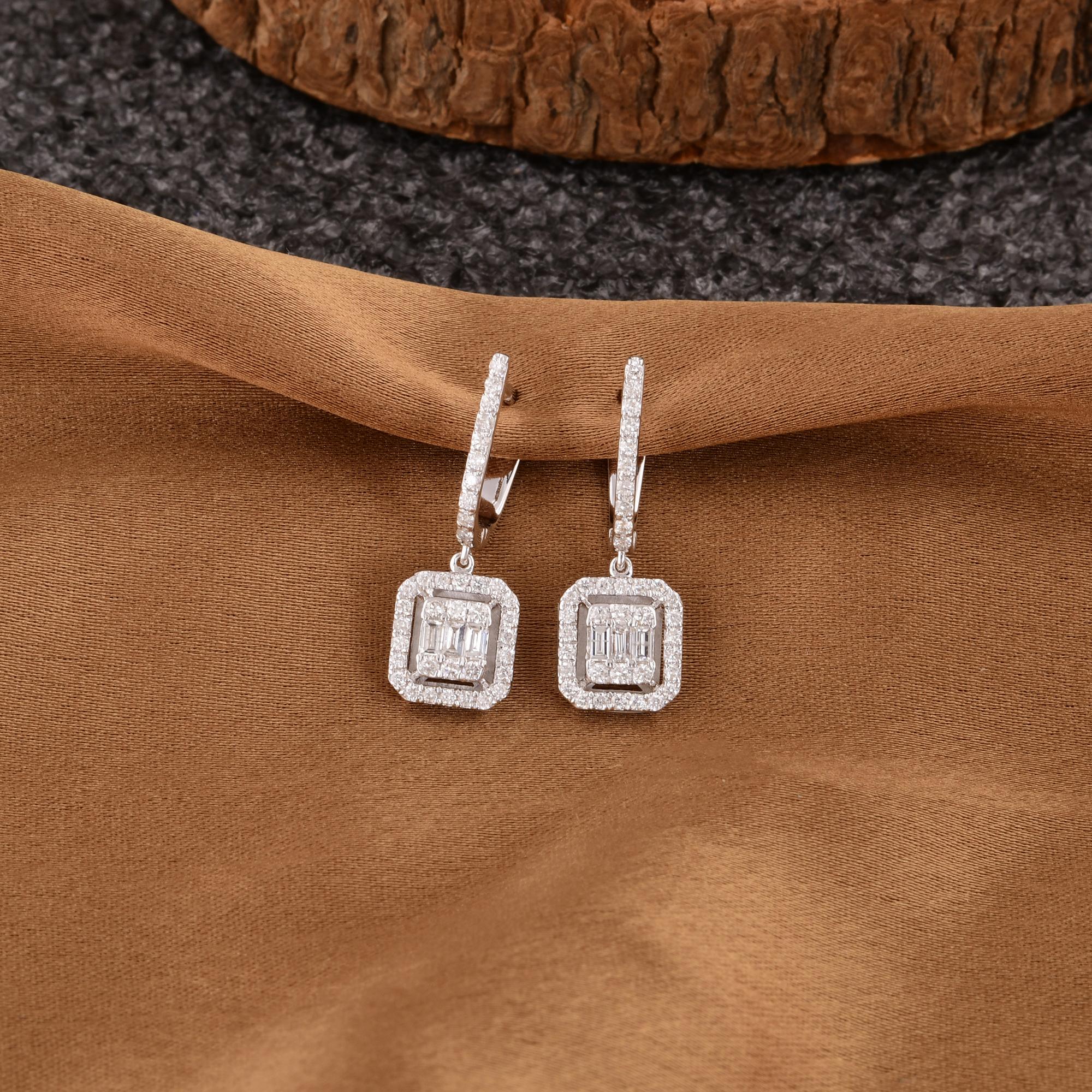Modernist Minimalist Halo 0.68ct Diamond Cluster Square Drop Earrings Gift 18k White Gold For Sale