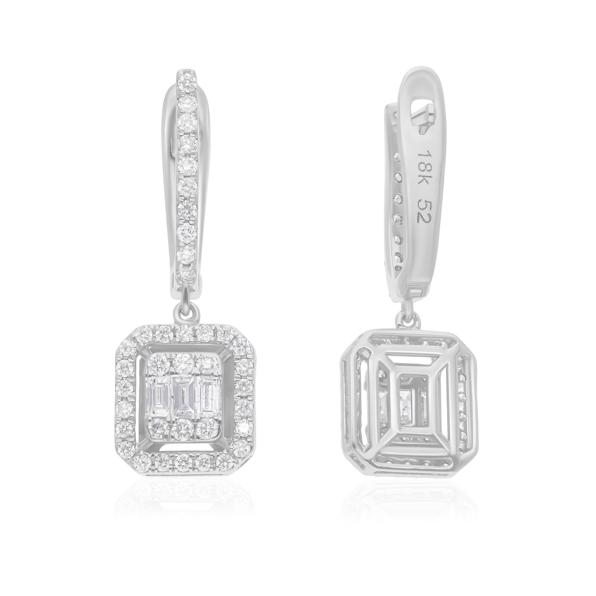 Minimalist Halo 0.68ct Diamond Cluster Square Drop Earrings Gift 18k White Gold In New Condition For Sale In Diera, Dubai