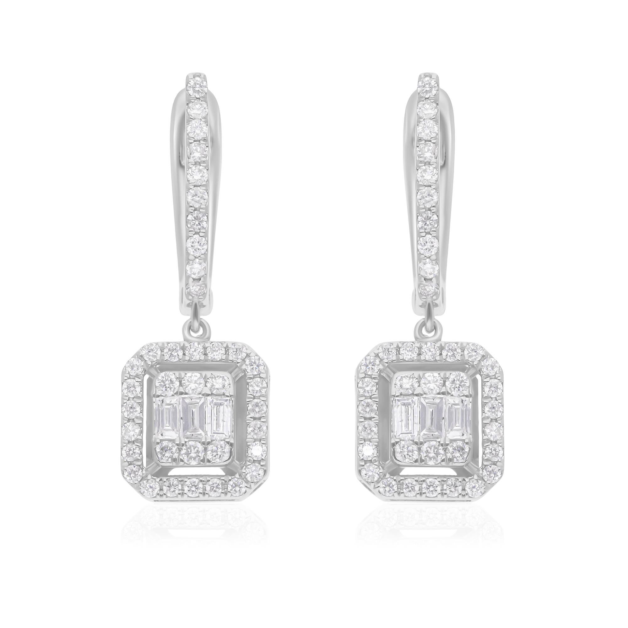 Women's Minimalist Halo 0.68ct Diamond Cluster Square Drop Earrings Gift 18k White Gold For Sale