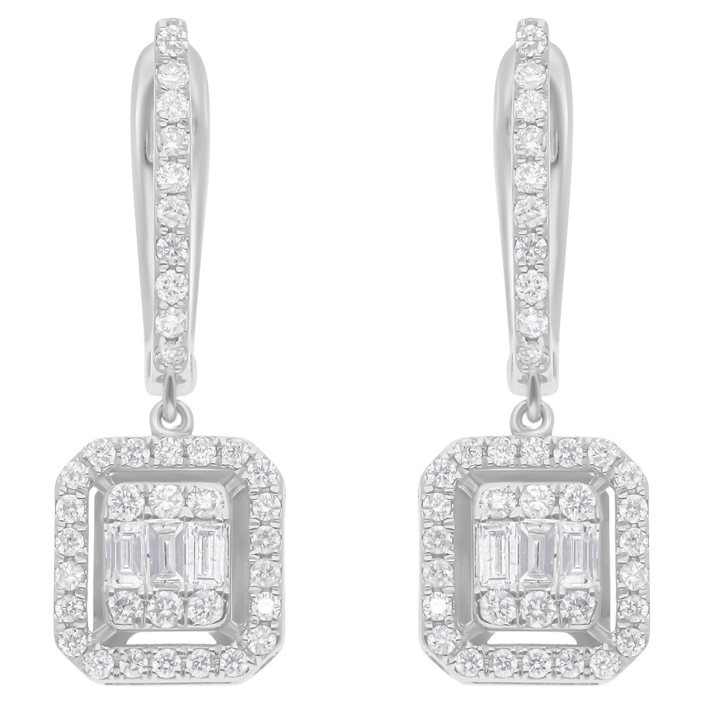 Minimalist Halo 0.68ct Diamond Cluster Square Drop Earrings Gift 18k White Gold