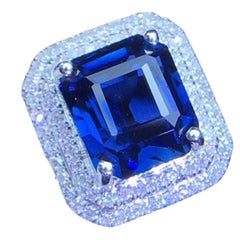 Minimalist Halo Natural Sapphire and Diamond Wedding Ring