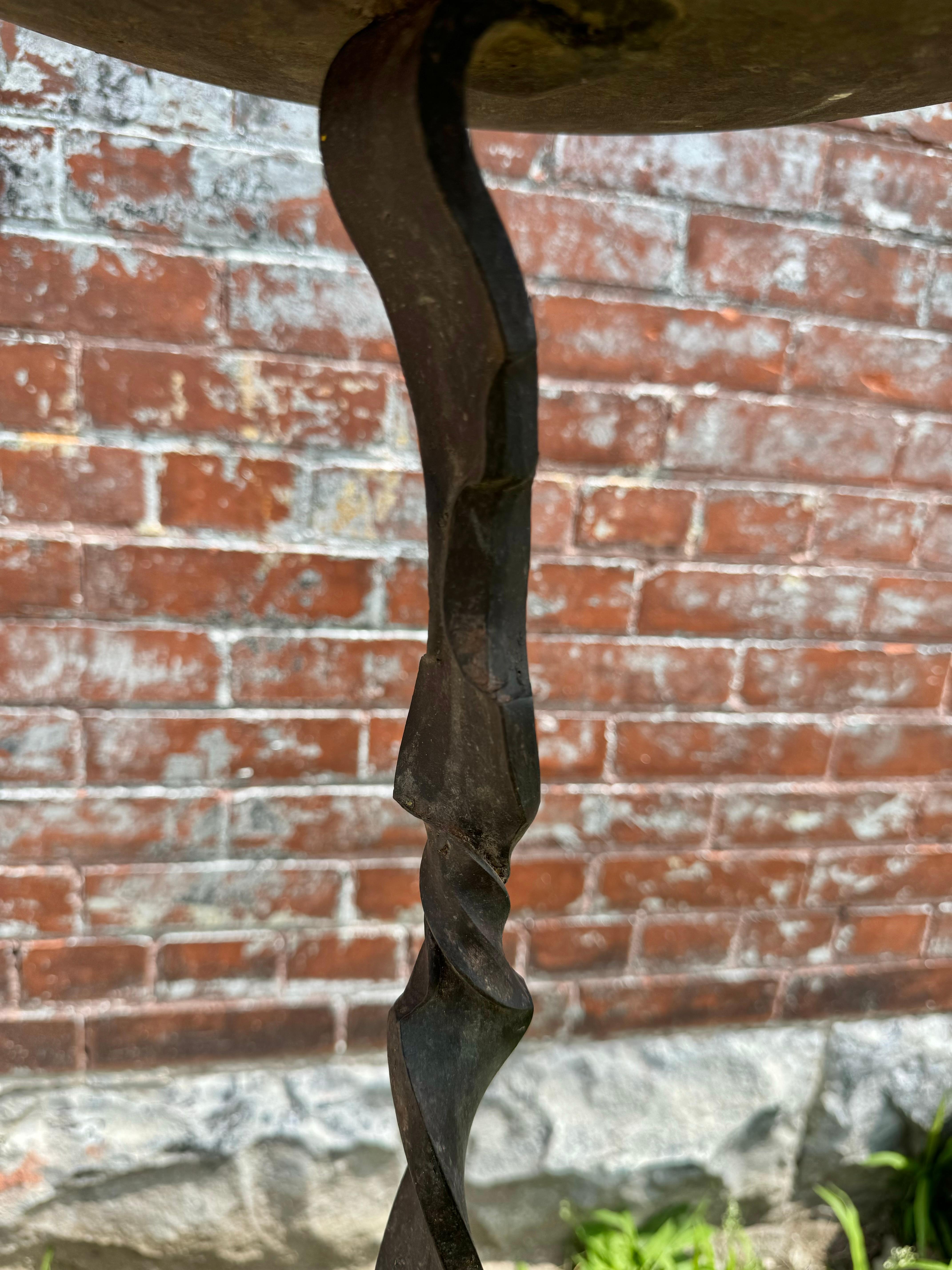Organic Modern Minimalist Hand Forged Iron Bird Bath / Sculpture attributed to Albert Paley For Sale
