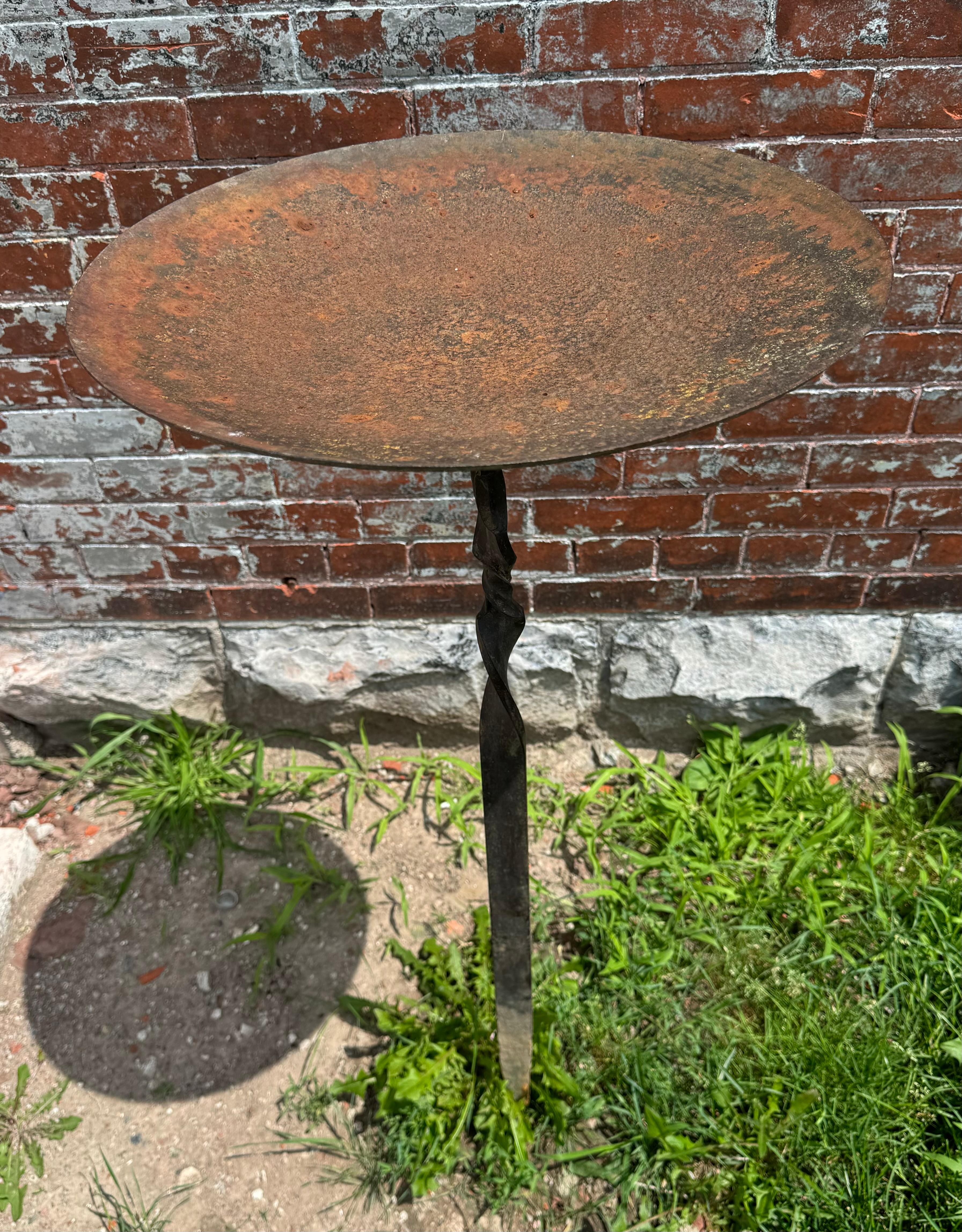 American Minimalist Hand Forged Iron Bird Bath / Sculpture attributed to Albert Paley For Sale