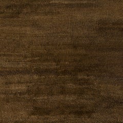 Minimalist Hand-knotted Tulu Rug with Brown Field and Blue Border. 100% Wool