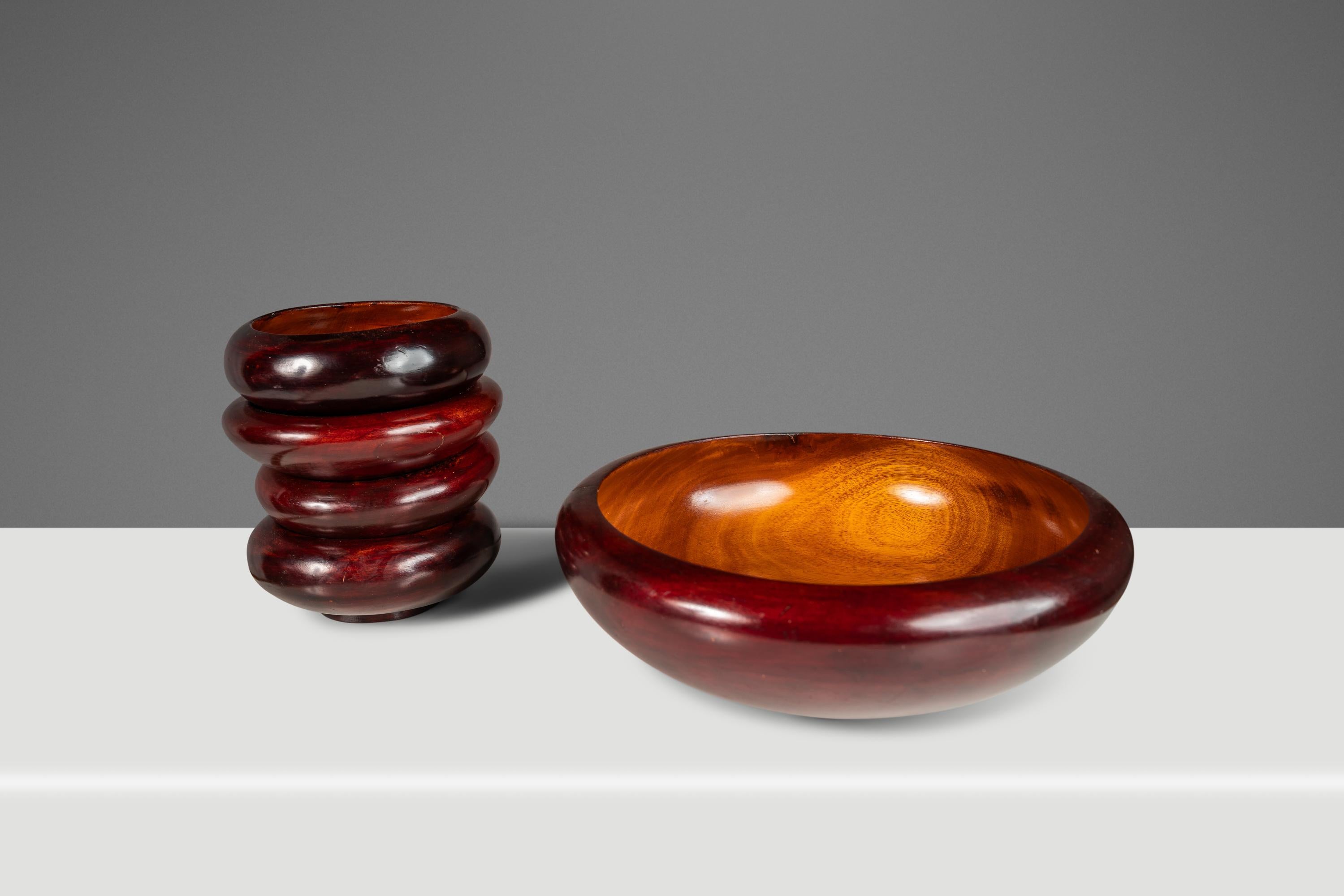 Organic Modern Minimalist Hand-Turned Serving Bowls in Solid Cherry Wood, USA, c. 1960's For Sale