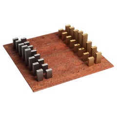 Minimalist Handcrafted Travertino Rosso Marble Chess Set by Tarek Elkassouf