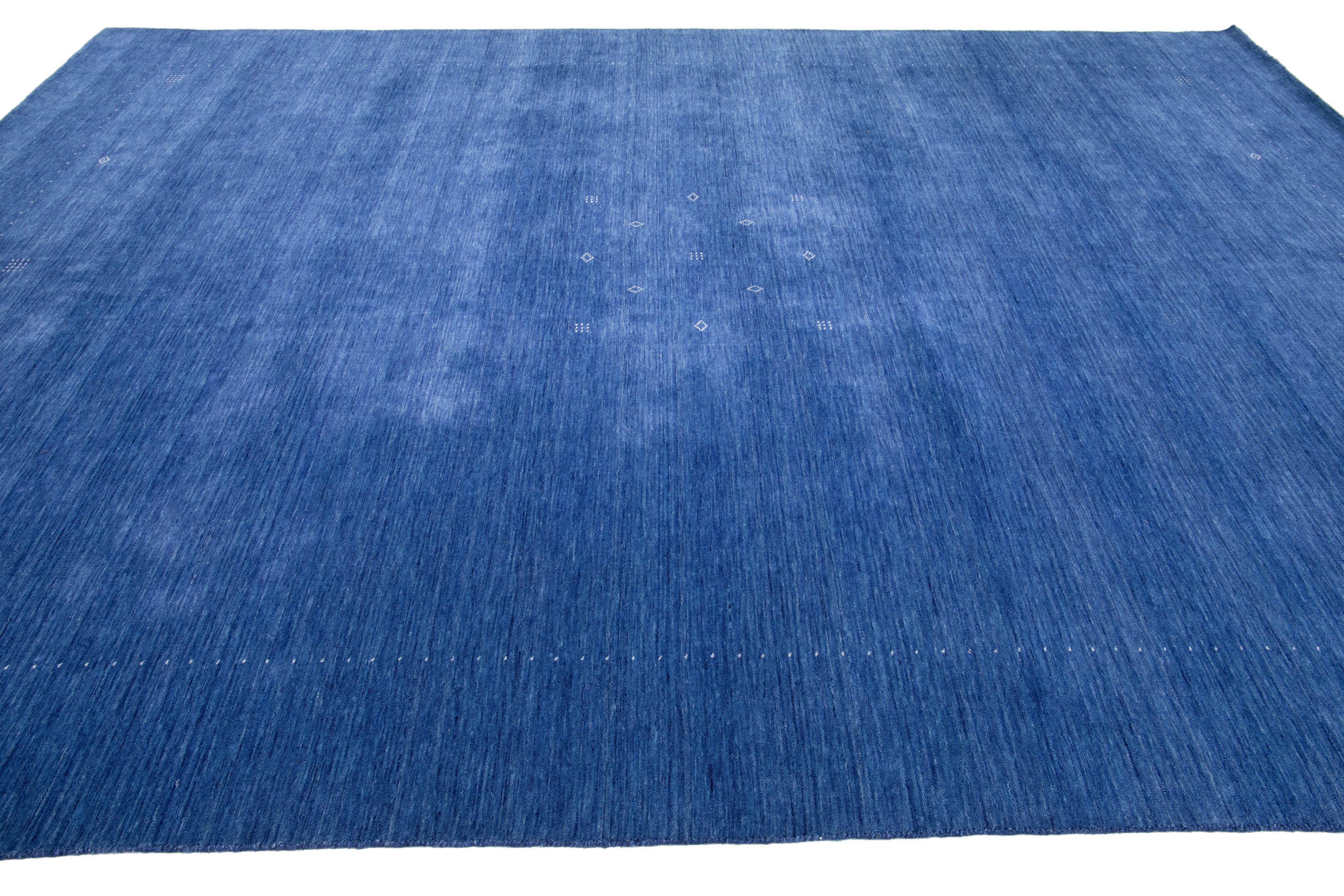 Minimalist Handmade Modern Persian Gabbeh Wool Rug In Navy Blue In New Condition For Sale In Norwalk, CT