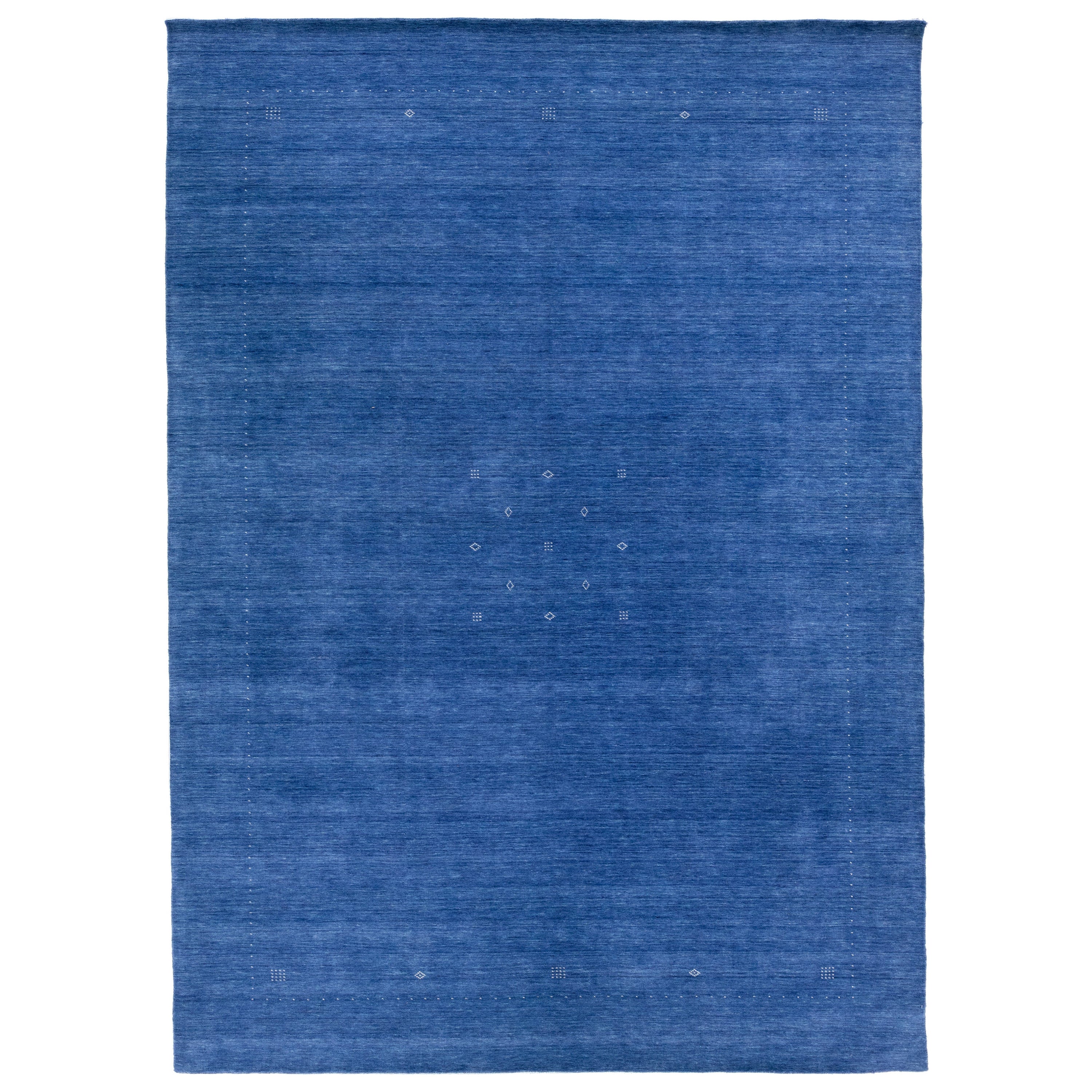 Minimalist Handmade Modern Persian Gabbeh Wool Rug In Navy Blue For Sale
